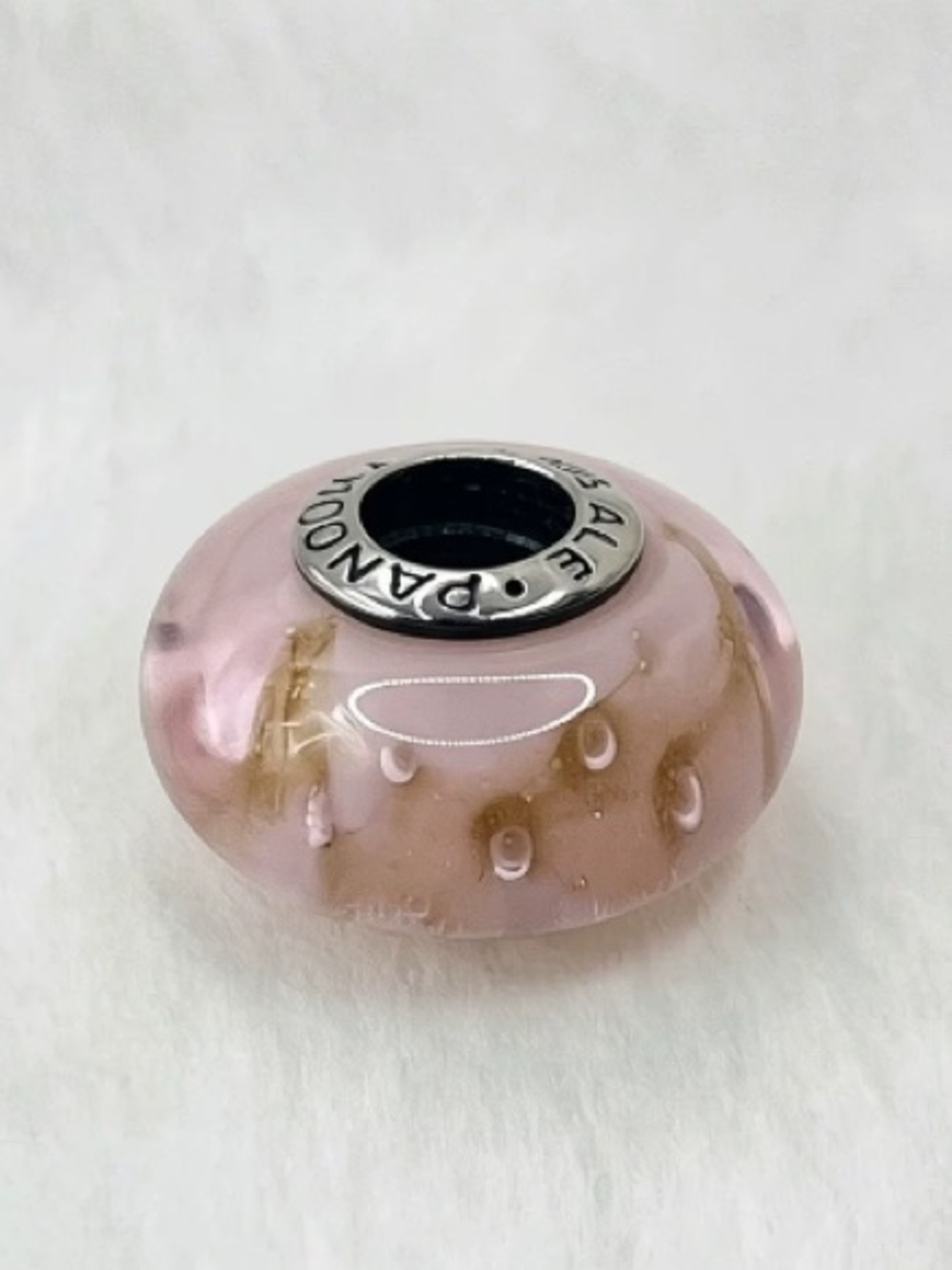 Pandora Light Pink Murano Glass Charm with Gold Swirls